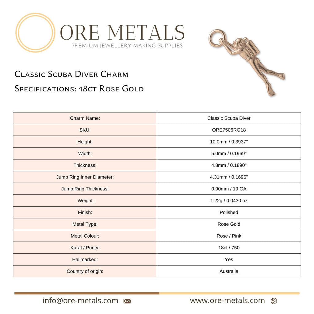 18ct Rose Gold - Classic Scuba Diver Charm