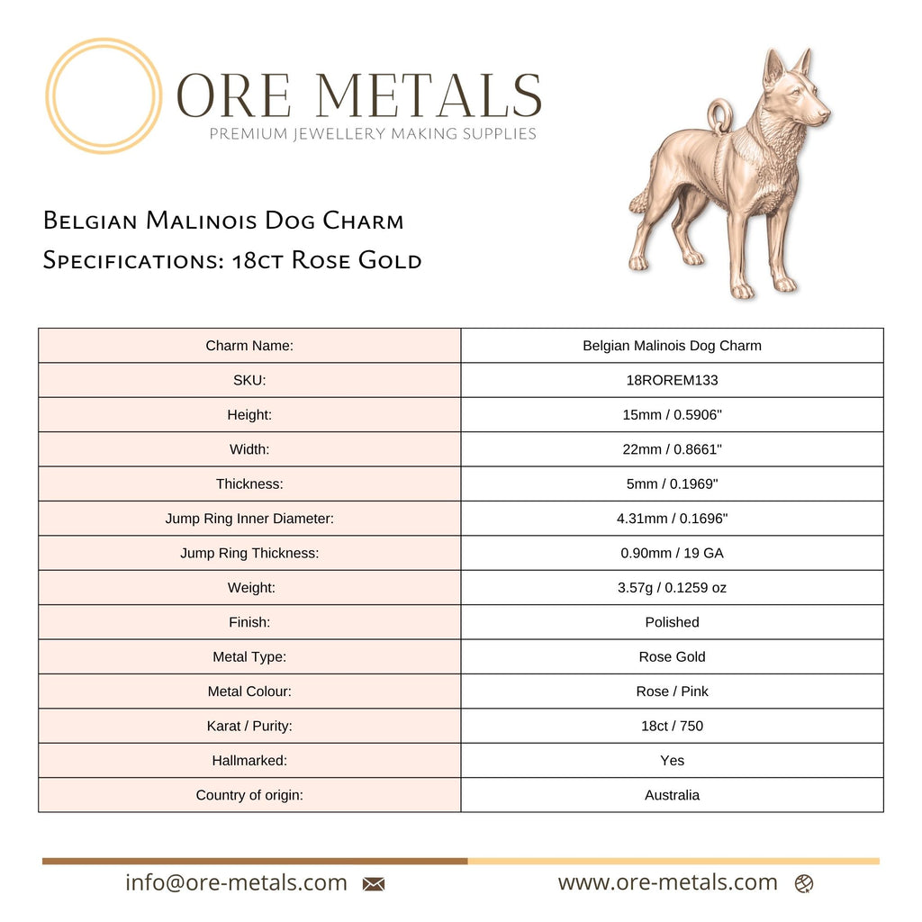18ct Rose Gold - Belgian Malinois Dog Charm