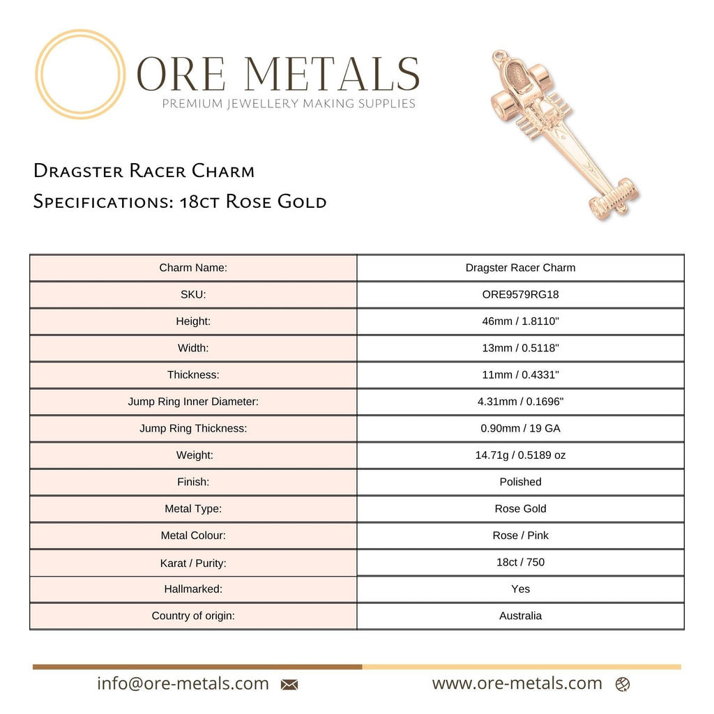 18ct Rose Gold - Dragster Racer Charm