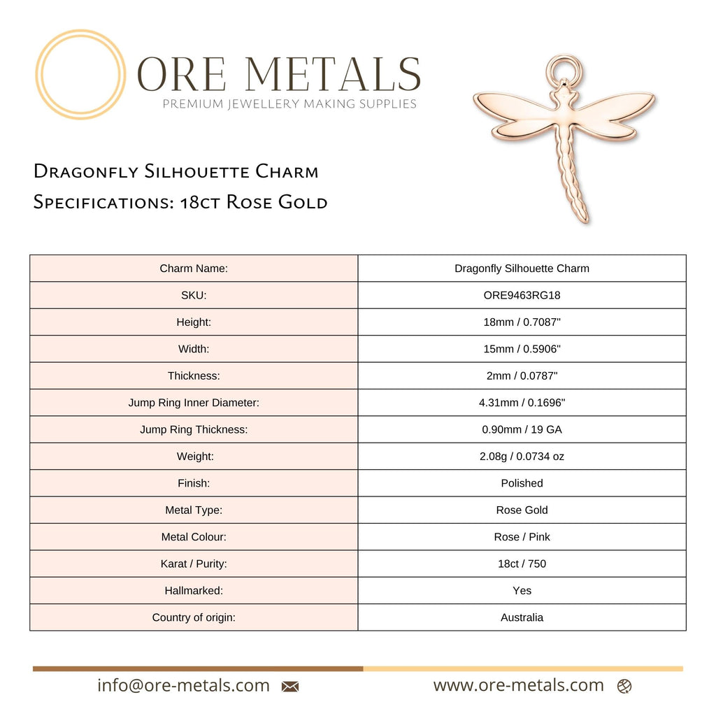 18ct Rose Gold - Dragonfly Silhouette Charm