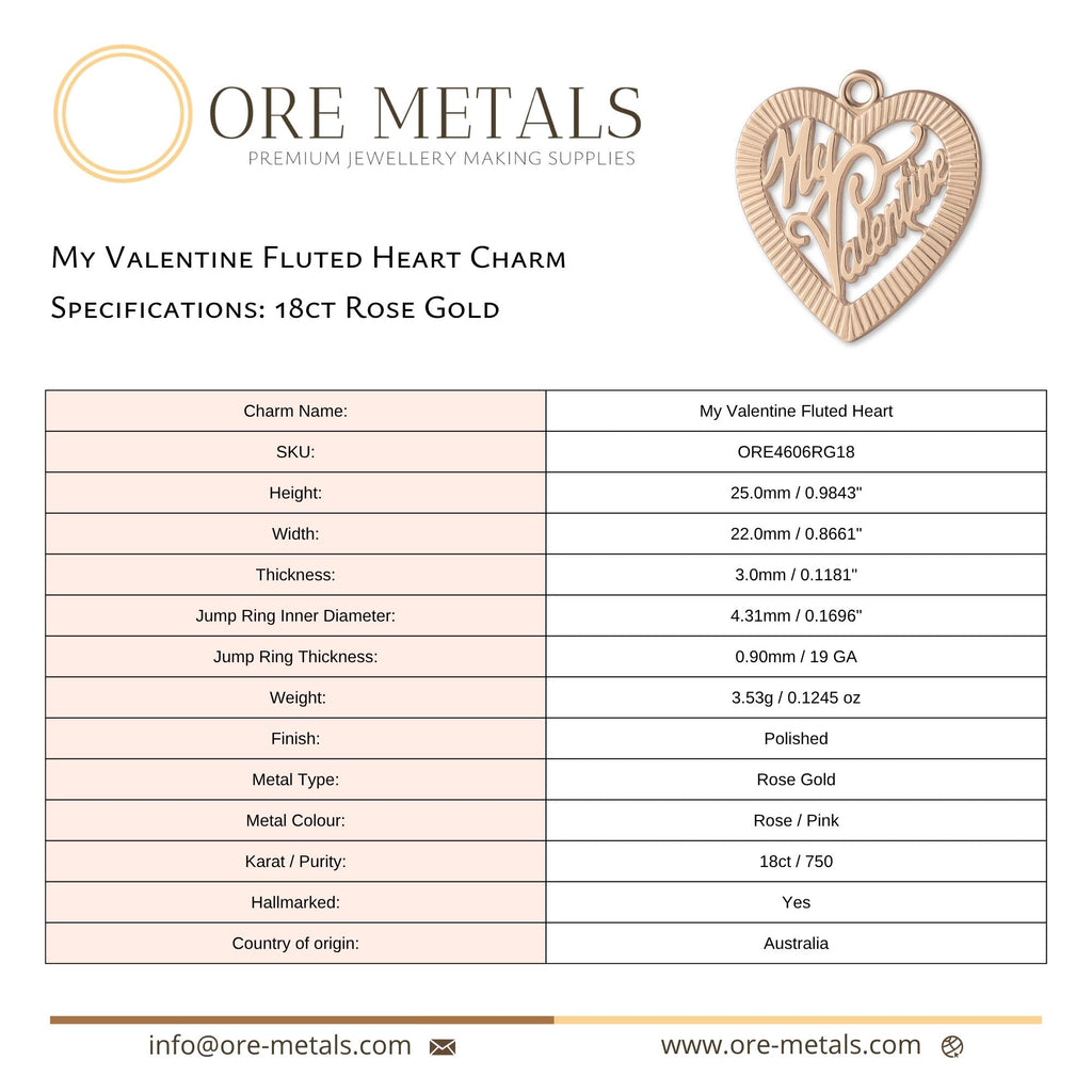18ct Rose Gold - My Valentine Fluted Heart Charm
