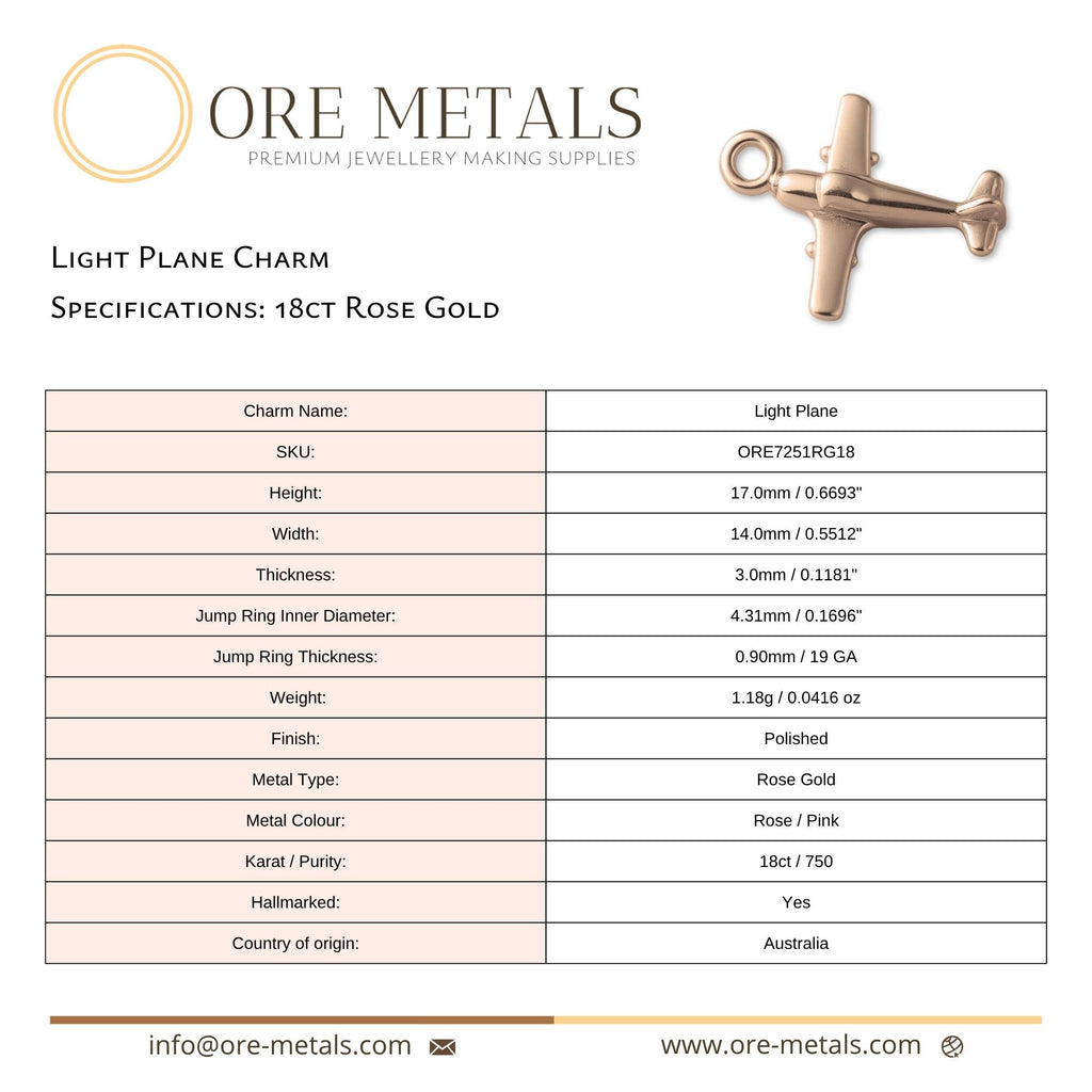 18ct Rose Gold - Light Plane Charm