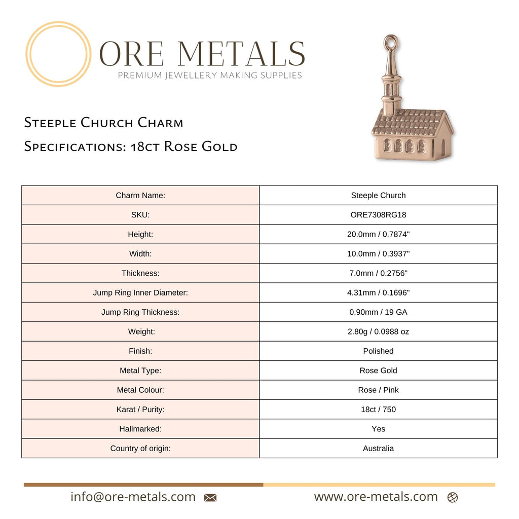 18ct Rose Gold - Steeple Church Charm