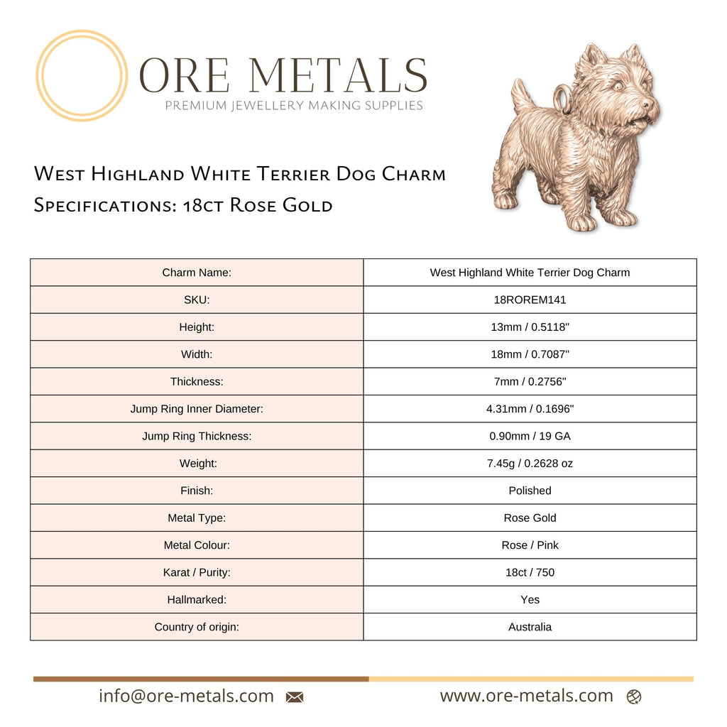 18ct Rose Gold - West Highland White Terrier Dog Charm