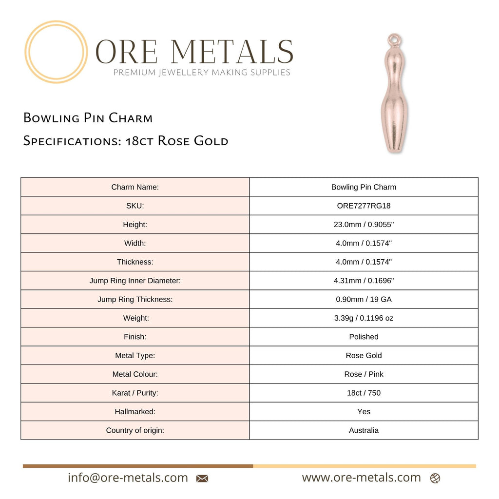 18ct Rose Gold - Bowling Pin Charm