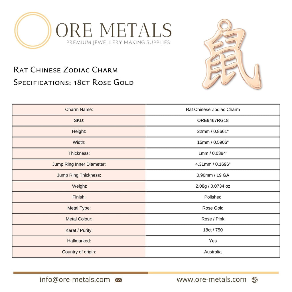 18ct Rose Gold - Rat Chinese Zodiac Charm