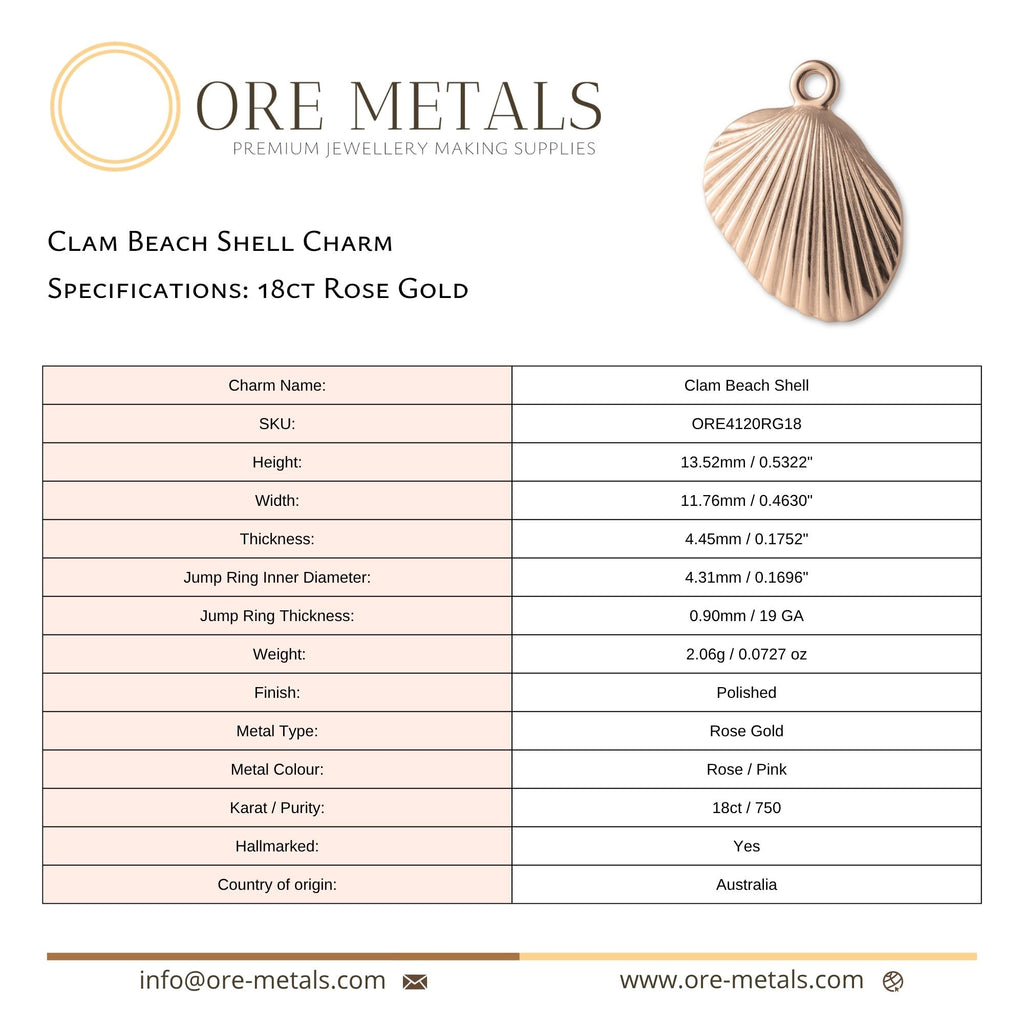18ct Rose Gold - Clam Beach Shell Charm