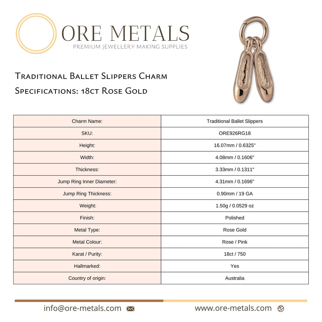 18ct Rose Gold - Traditional Ballet Slippers Charm