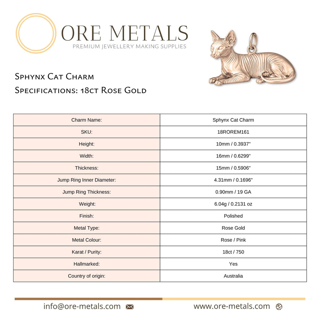 18ct Rose Gold - Sphynx Cat Charm