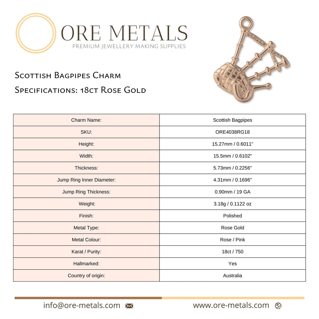 18ct Rose Gold - Scottish Bagpipes Charm