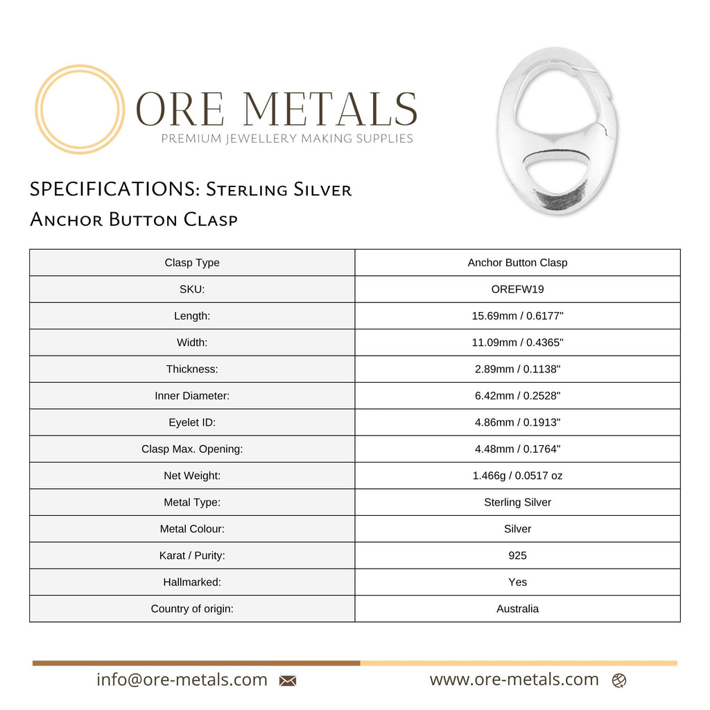 925 Sterling Silver - Anchor Button Clasp