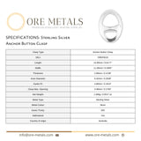 925 Sterling Silver - Anchor Button Clasp