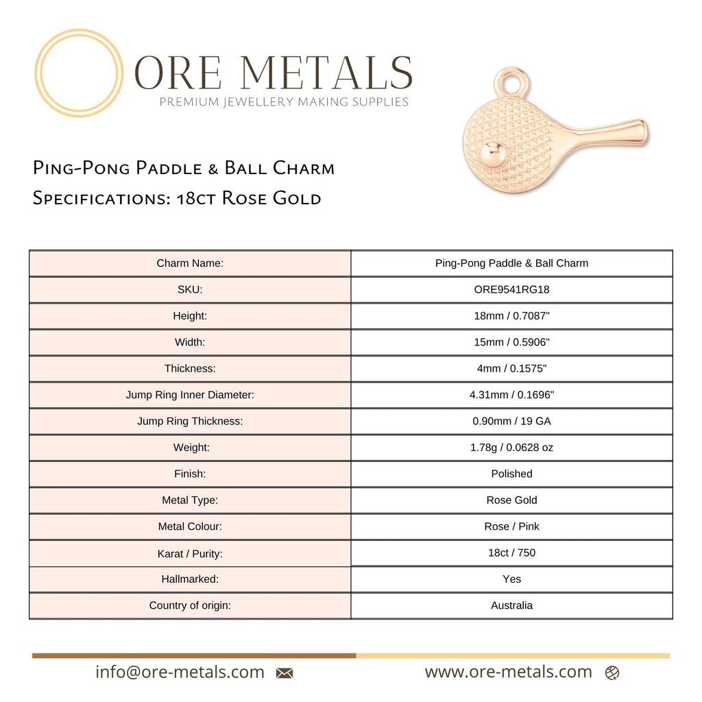 18ct Rose Gold - Table Tennis Paddle Charm