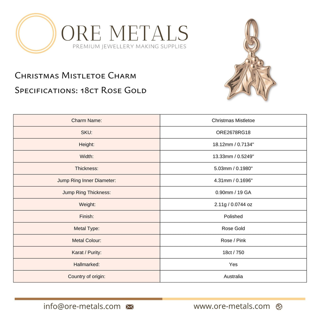 18ct Rose Gold - Christmas Mistletoe Charm