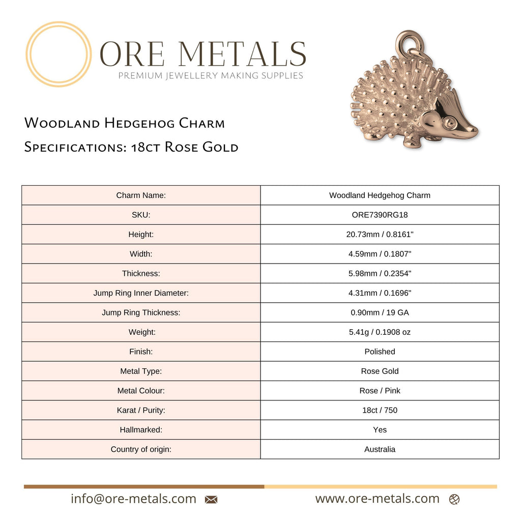 18ct Rose Gold - Woodland Hedgehog Charm