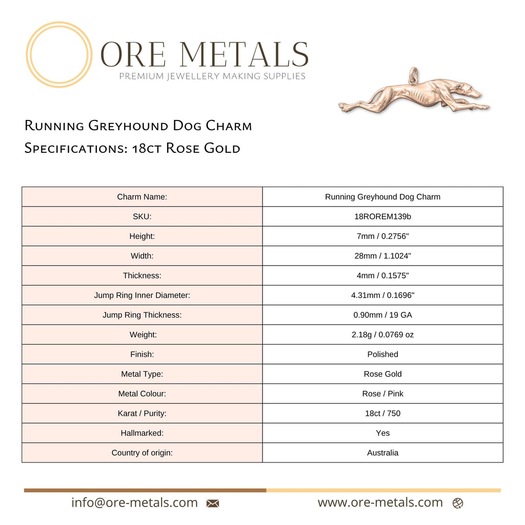 18ct Rose Gold - Running Greyhound Dog Charm