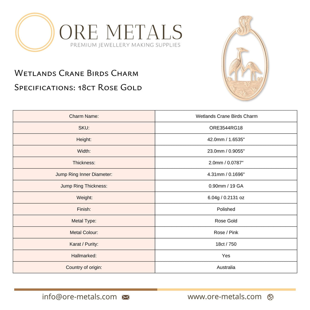 18ct Rose Gold - Wetlands Crane Birds Charm