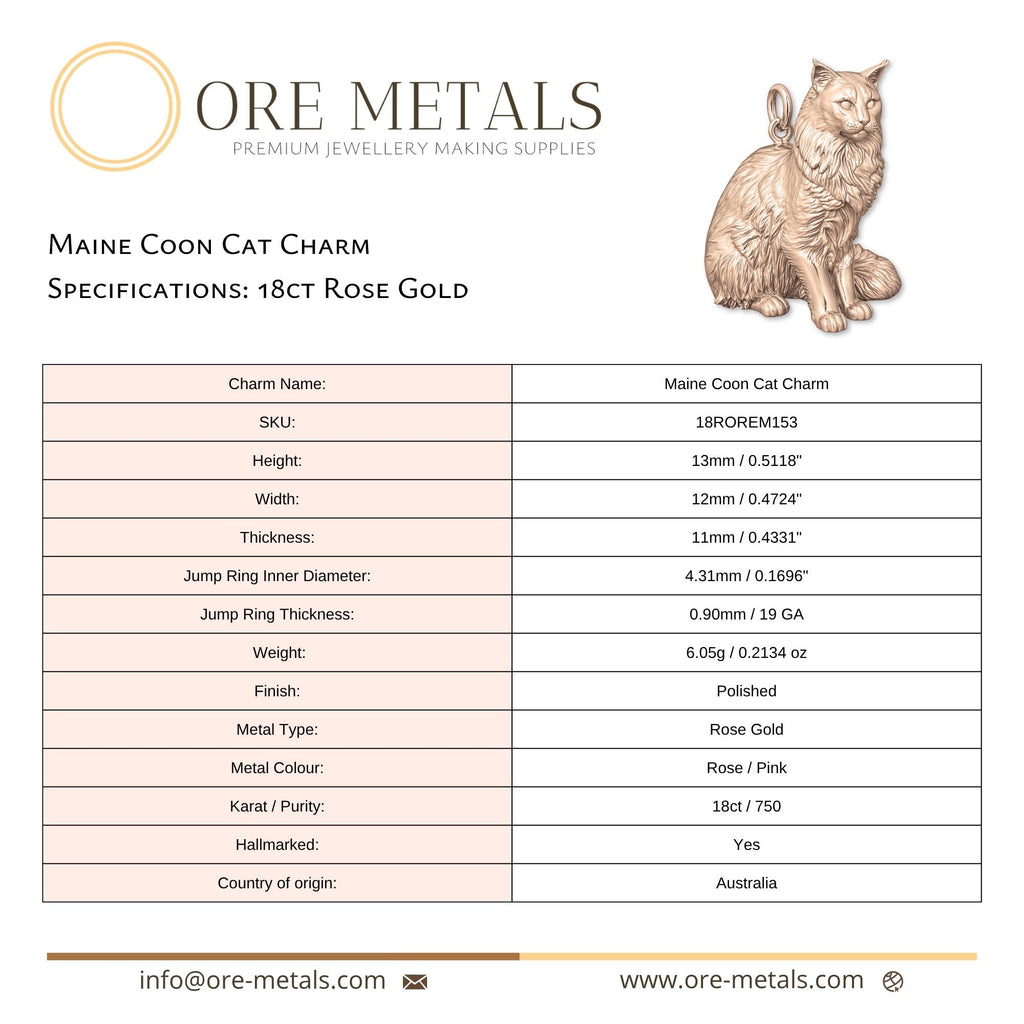 18ct Rose Gold - Maine Coon Cat Charm