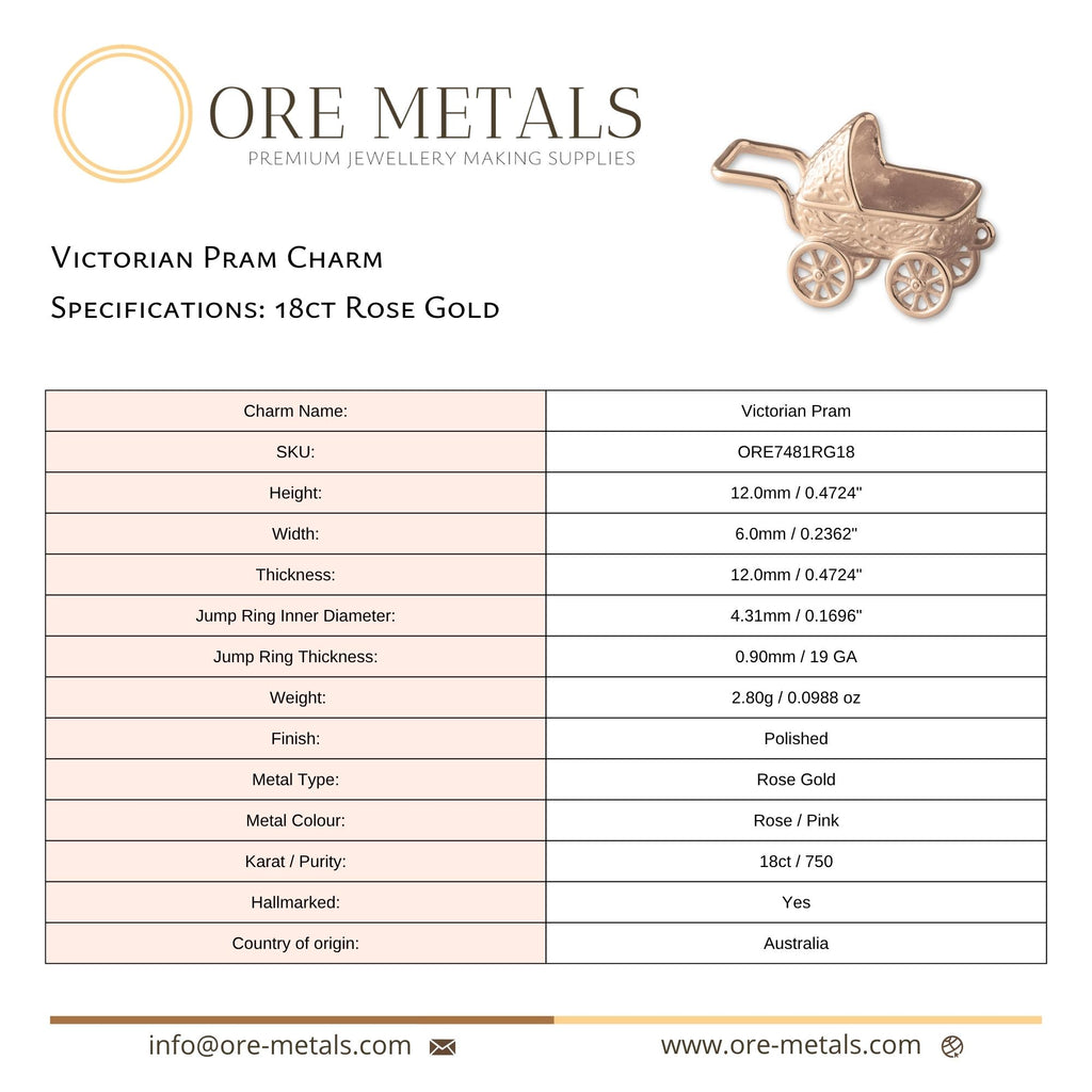 18ct Rose Gold - Victorian Pram Charm