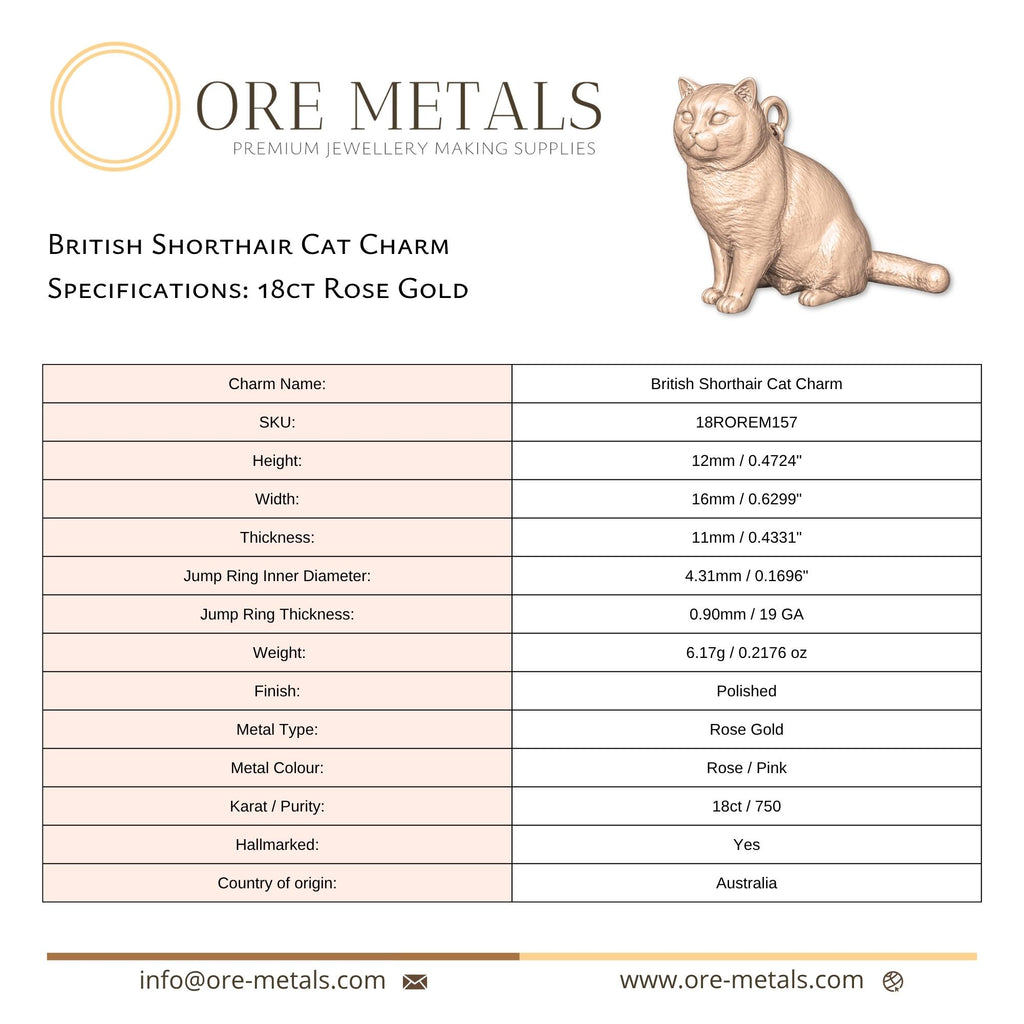 18ct Rose Gold - British Shorthair Cat Charm
