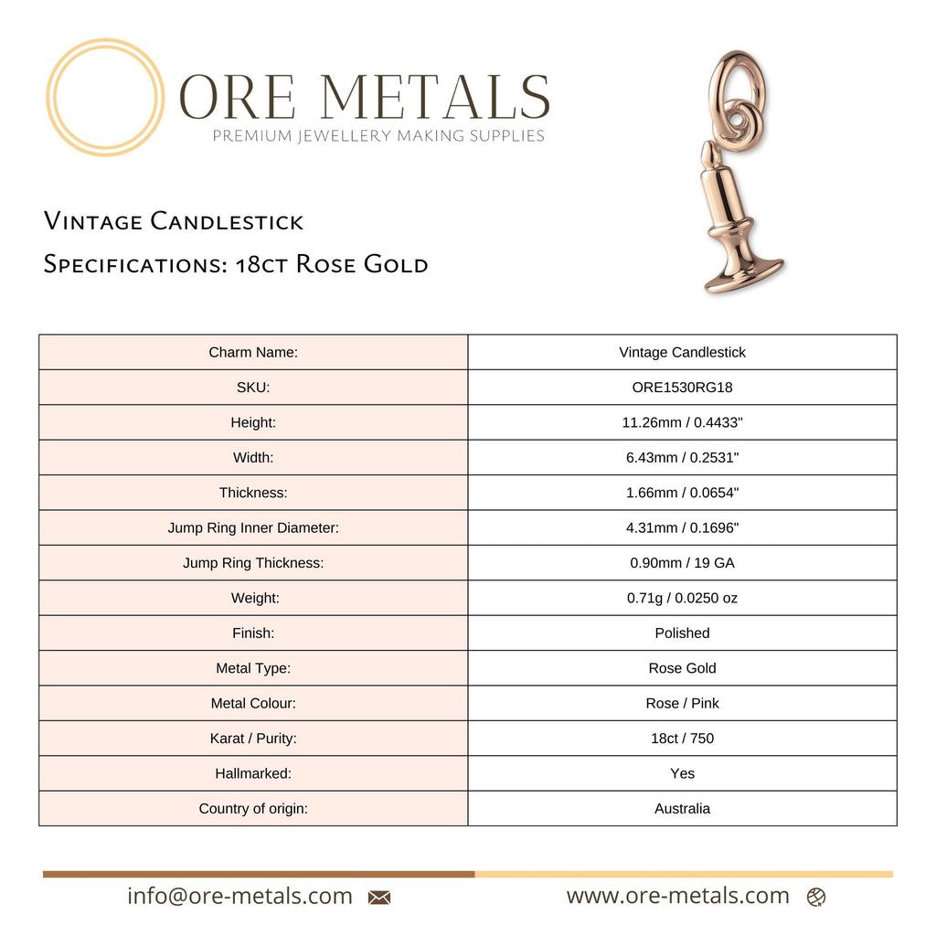 18ct Rose Gold - Vintage Candlestick Charm