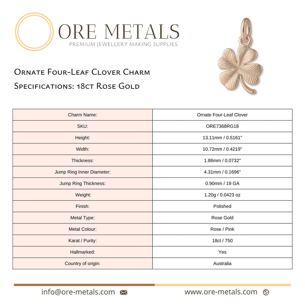 18ct Rose Gold - Ornate Four-Leaf Clover Charm
