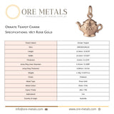 18ct Rose Gold - Ornate Teapot Charm