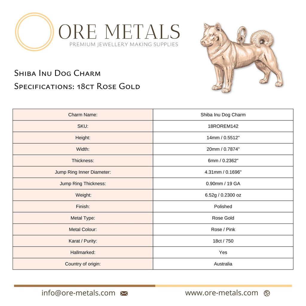 18ct Rose Gold - Shiba Inu Dog Charm