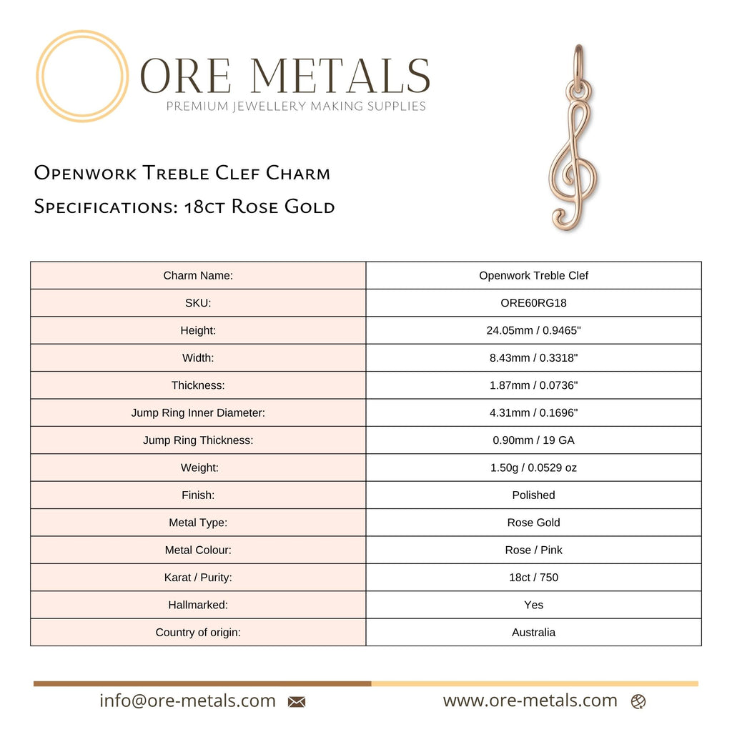 18ct Rose Gold - Openwork Treble Clef Charm