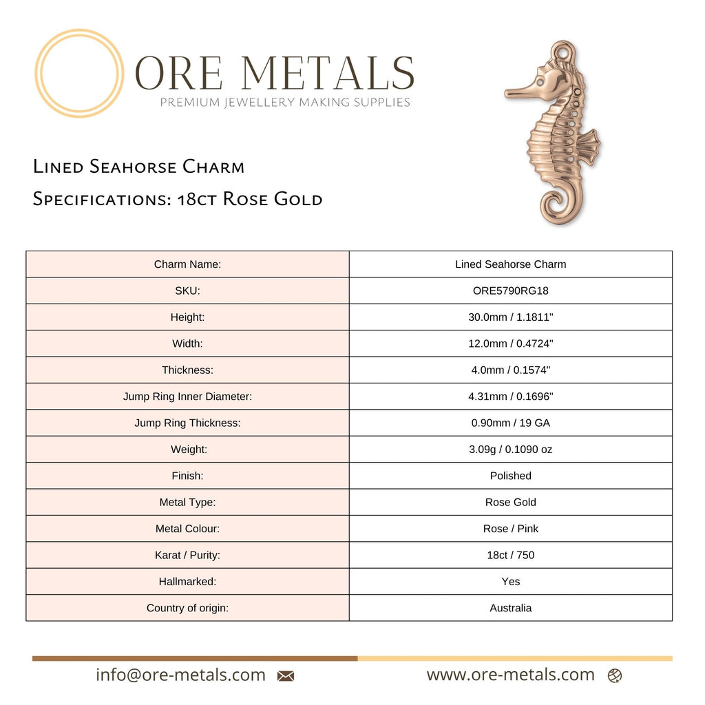 18ct Rose Gold - Lined Seahorse Charm