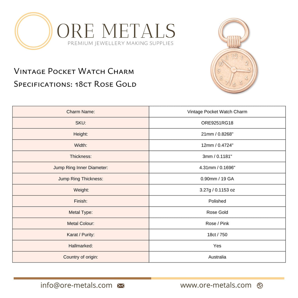 18ct Rose Gold - Vintage Pocket Watch Charm