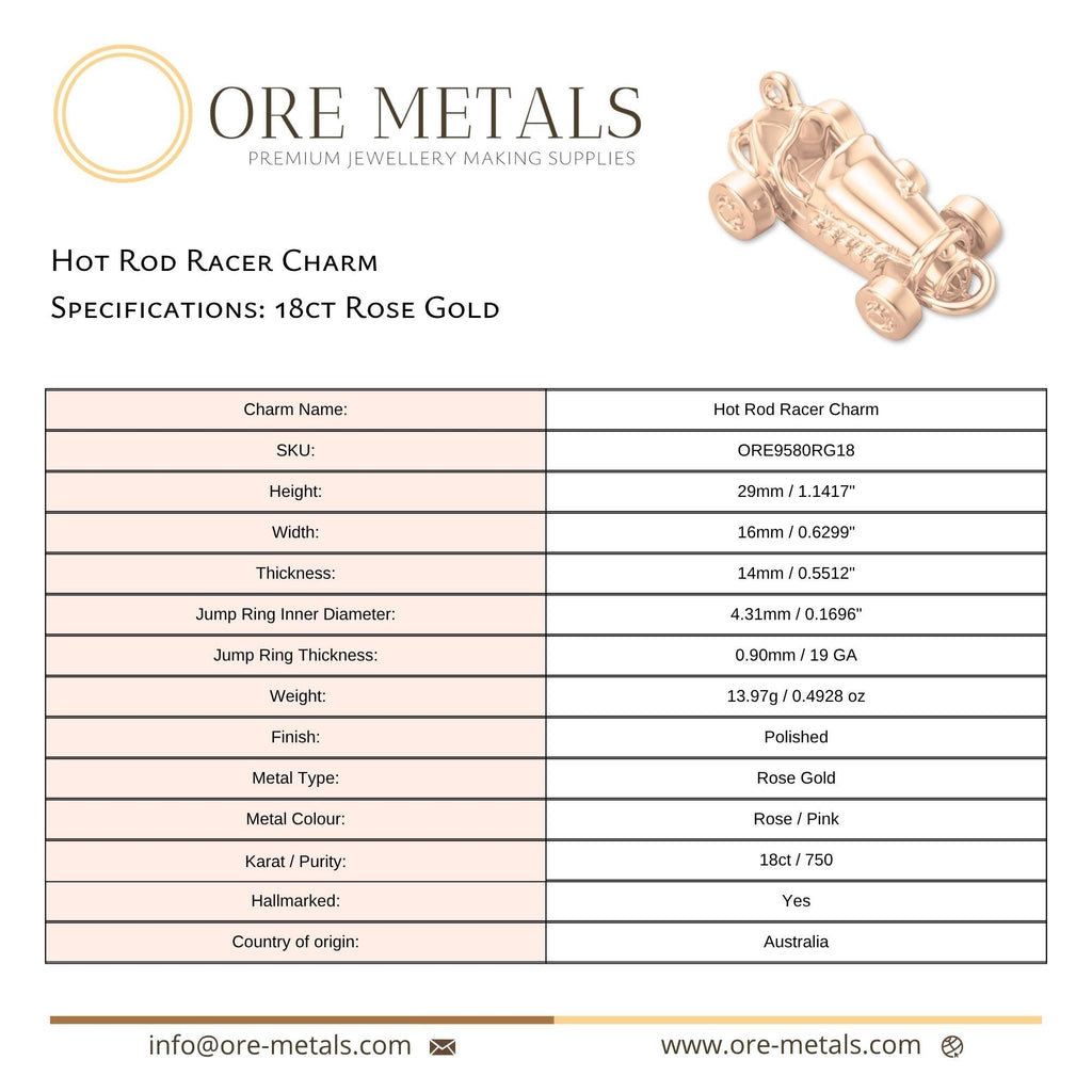 18ct Rose Gold - Hot Rod Racer Charm