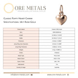 18ct Rose Gold - Classic Puffy Heart Charm