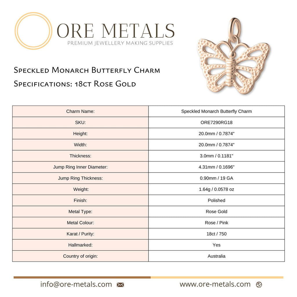 18ct Rose Gold - Speckled Monarch Butterfly Charm