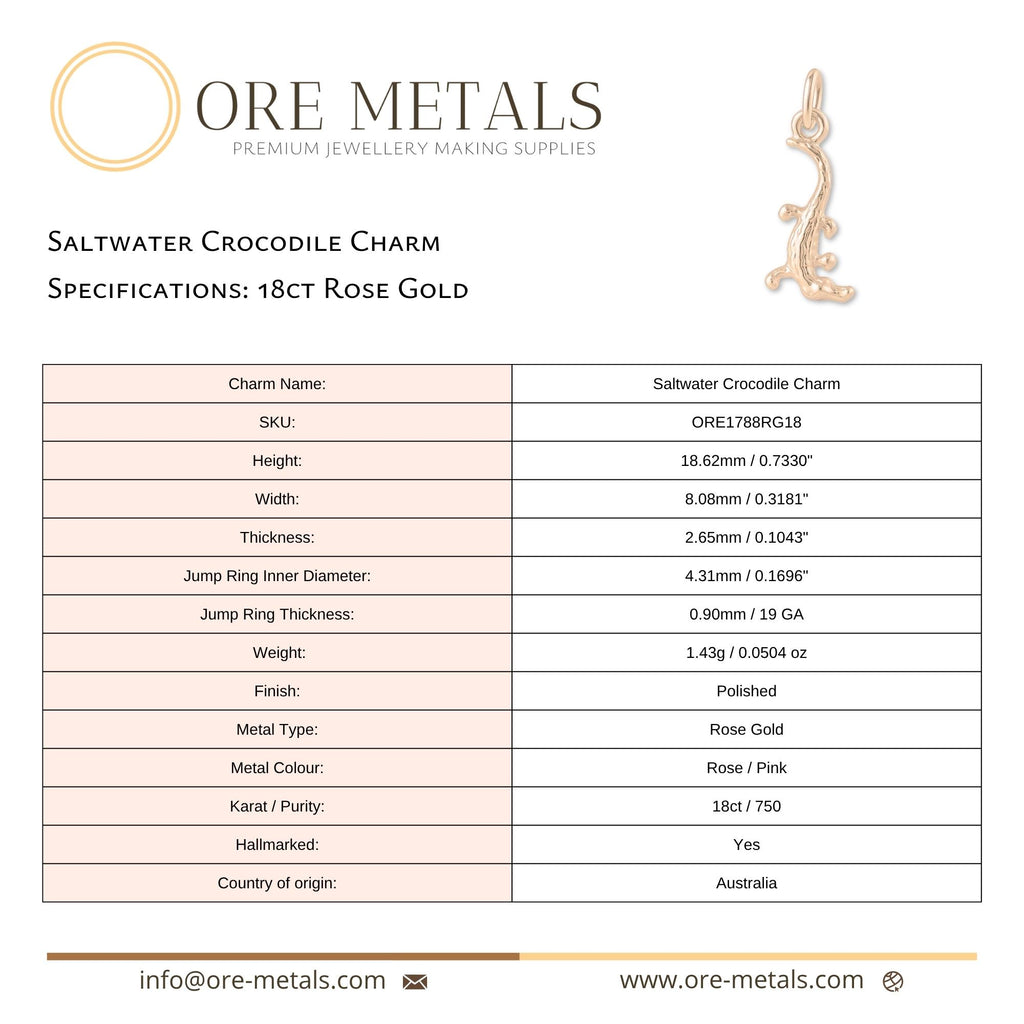 18ct Rose Gold - Saltwater Crocodile Charm
