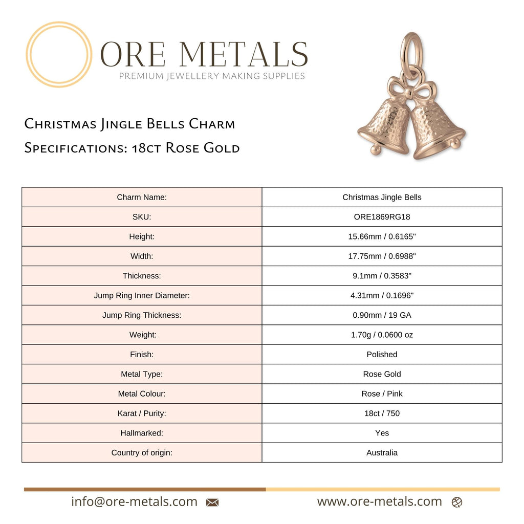 18ct Rose Gold - Christmas Jingle Bells Charm