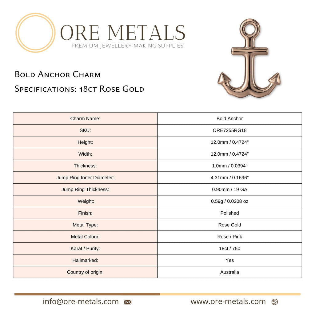 18ct Rose Gold - Bold Anchor Charm