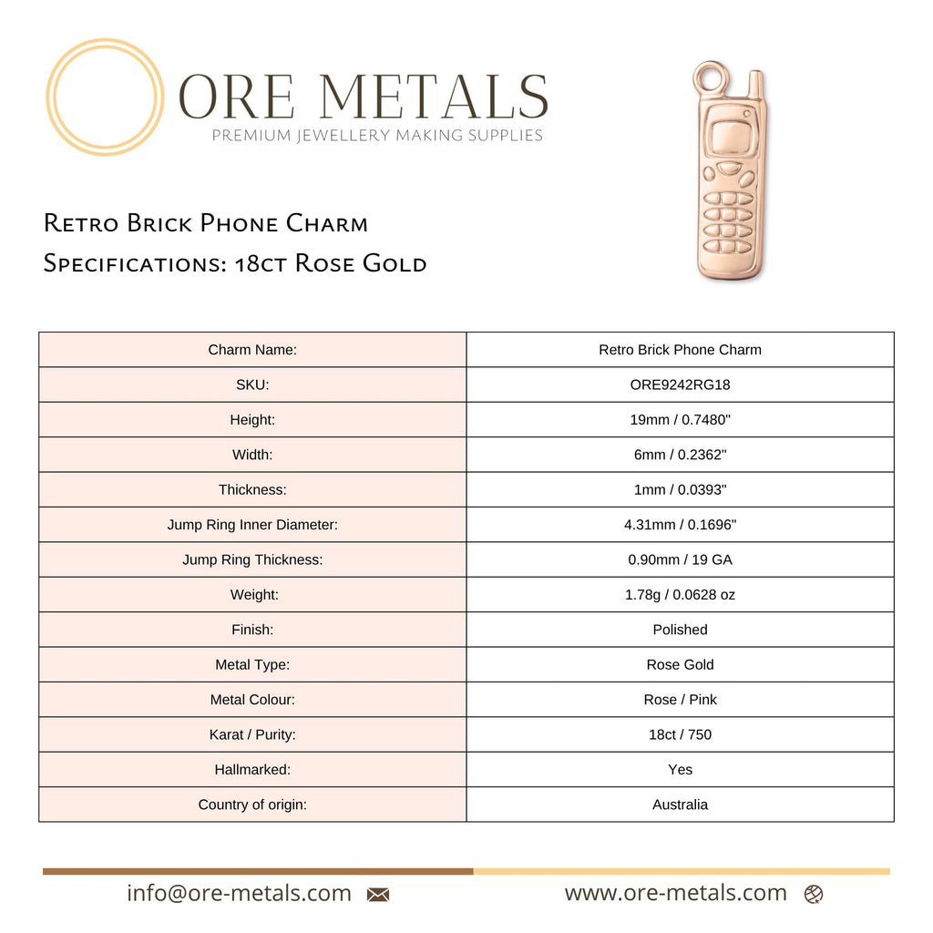 18ct Rose Gold - Retro Brick Phone Charm