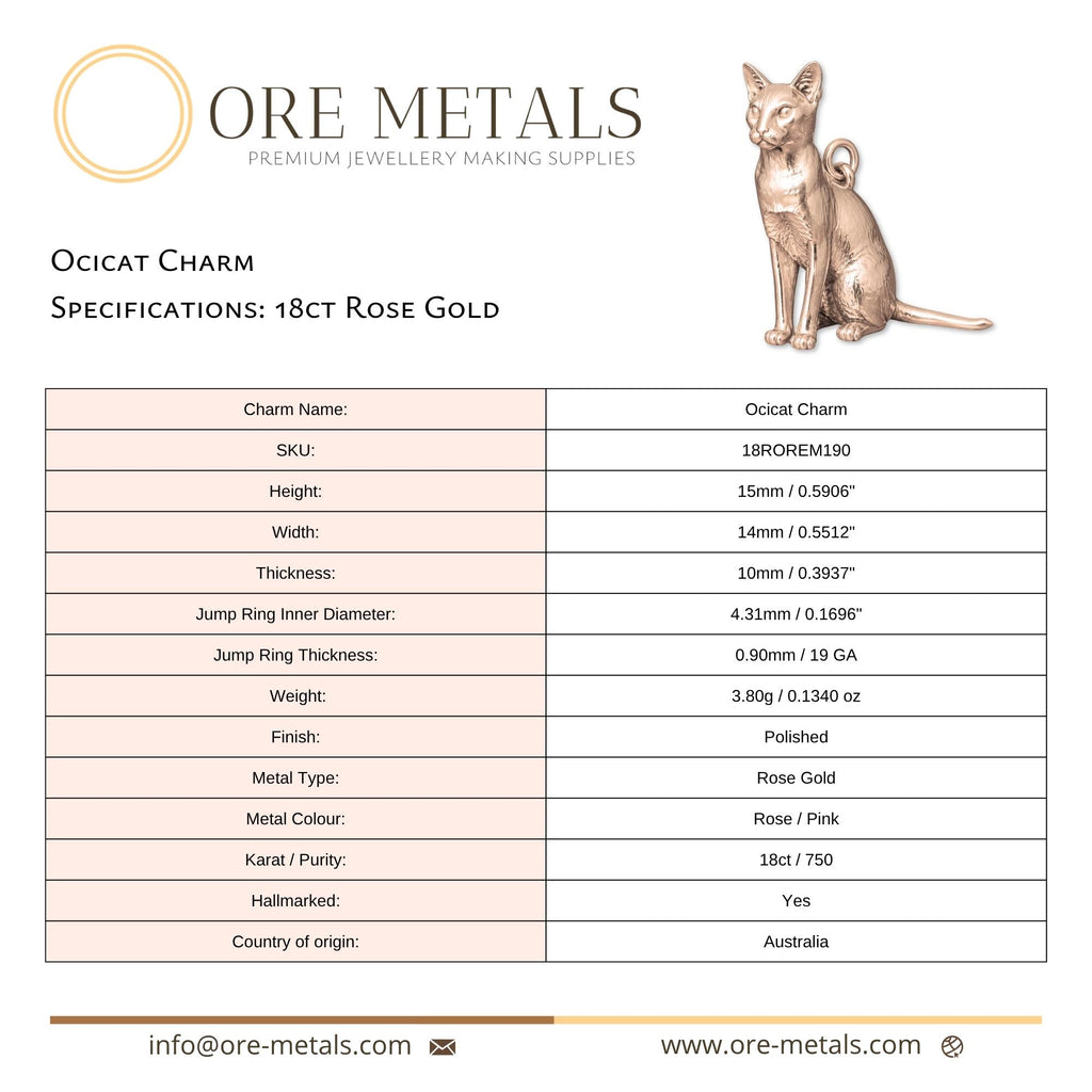 18ct Rose Gold - Ocicat Cat Charm