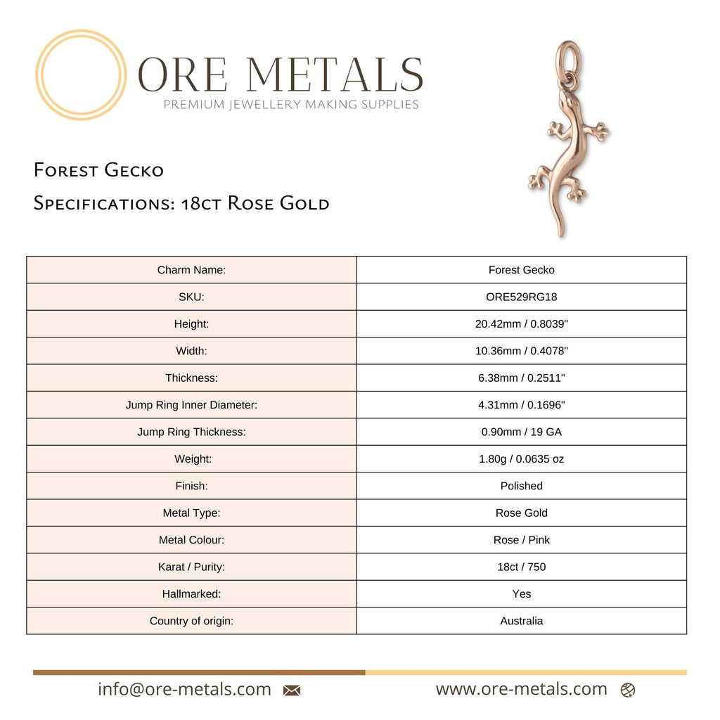 18ct Rose Gold - Forest Gecko Charm