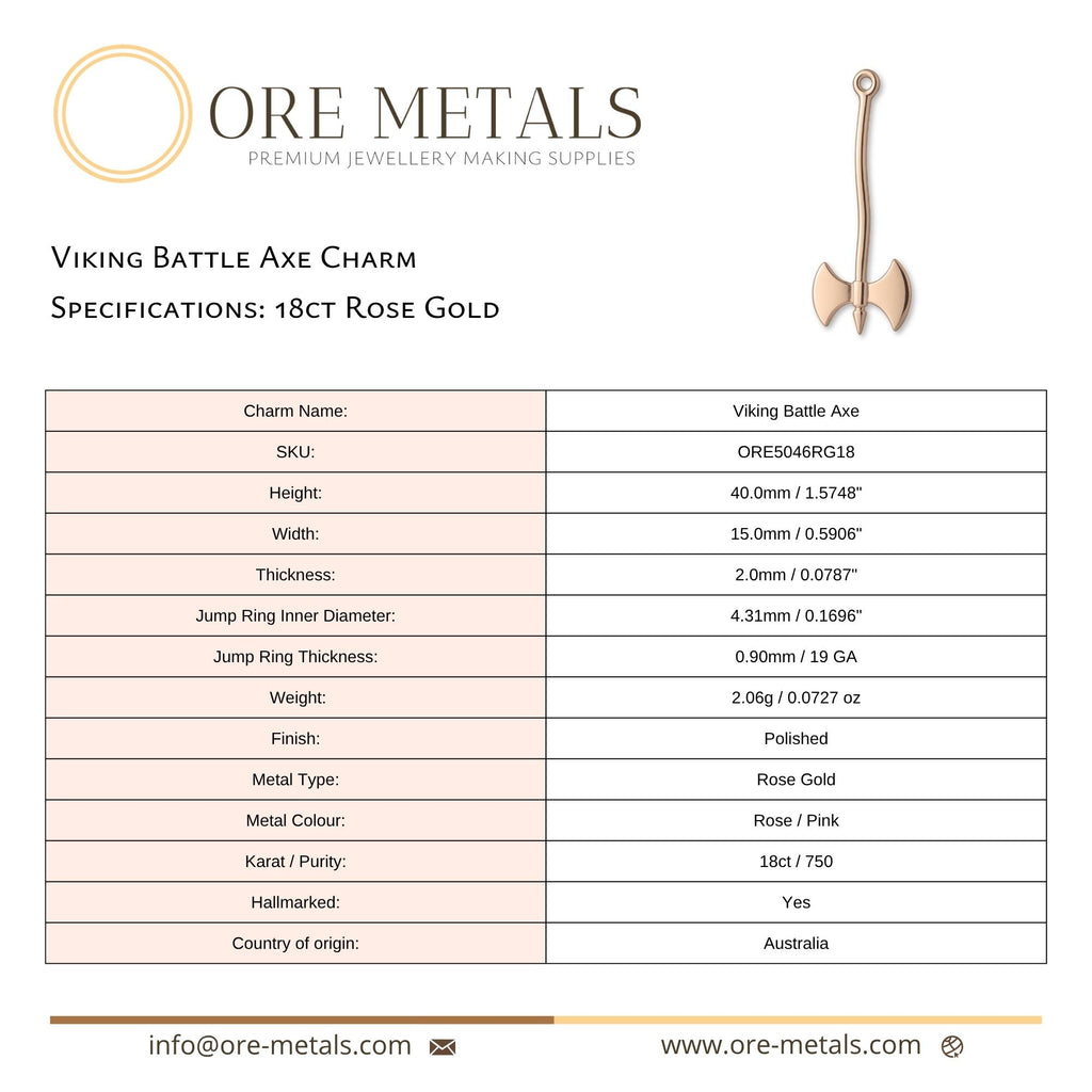18ct Rose Gold - Viking Battle Axe Charm