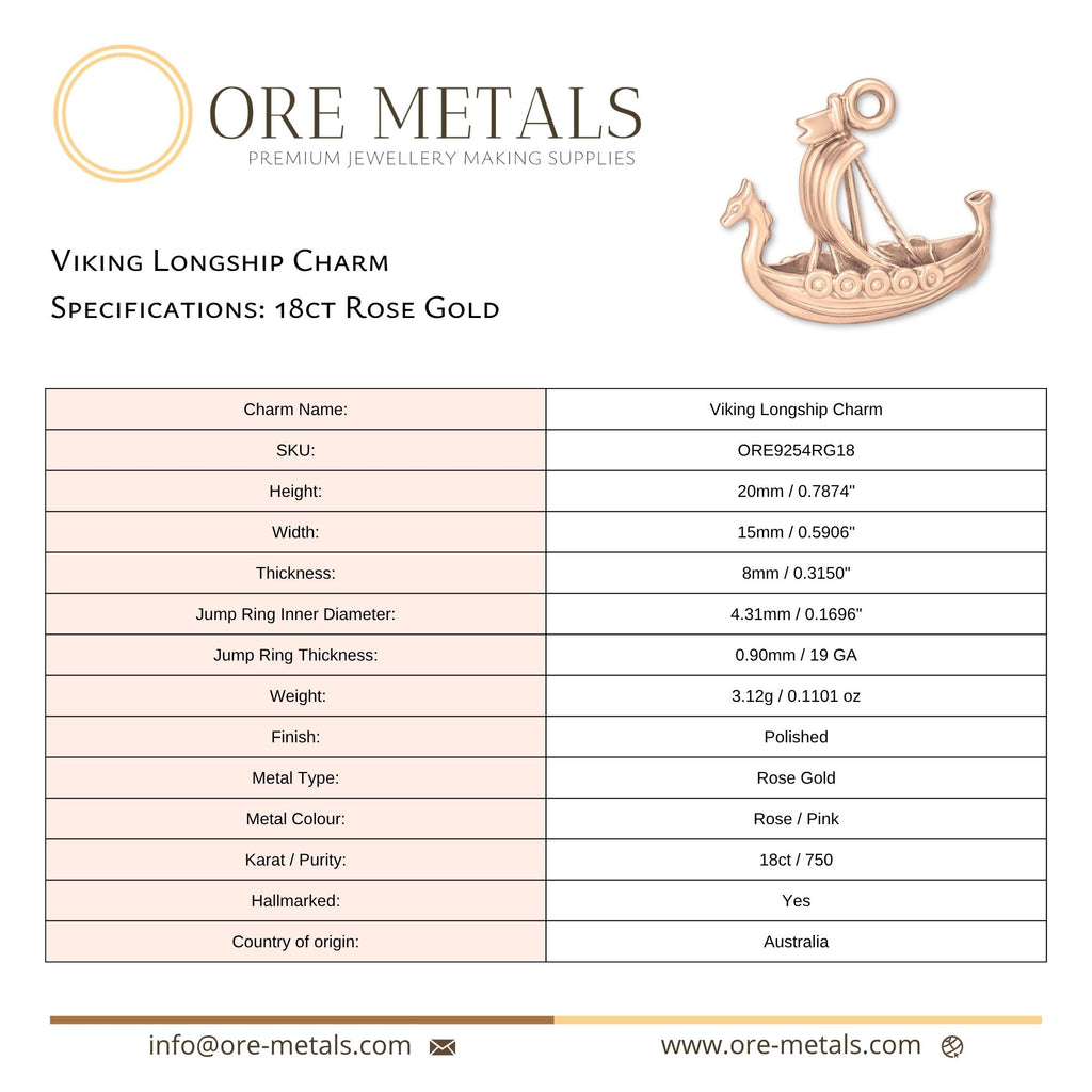 18ct Rose Gold - Viking Longship Charm
