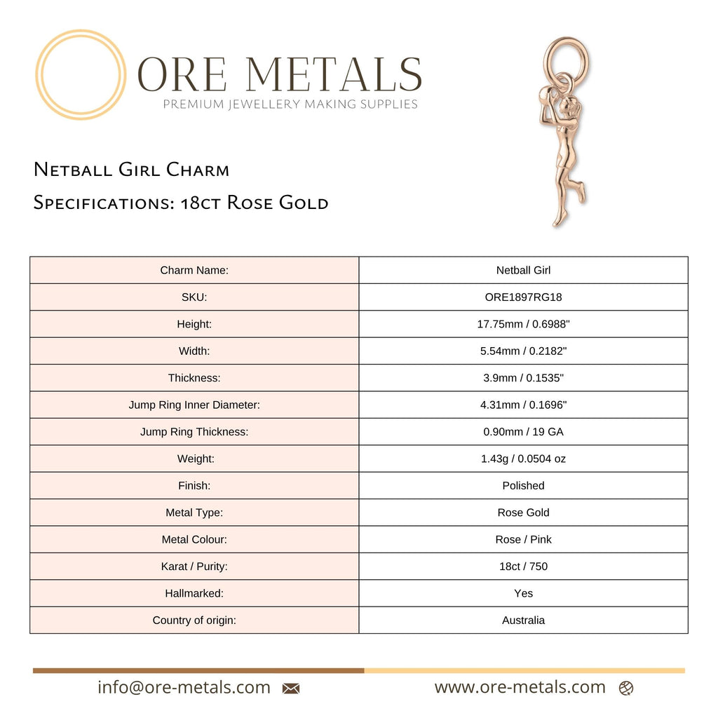 18ct Rose Gold - Netball Girl Charm