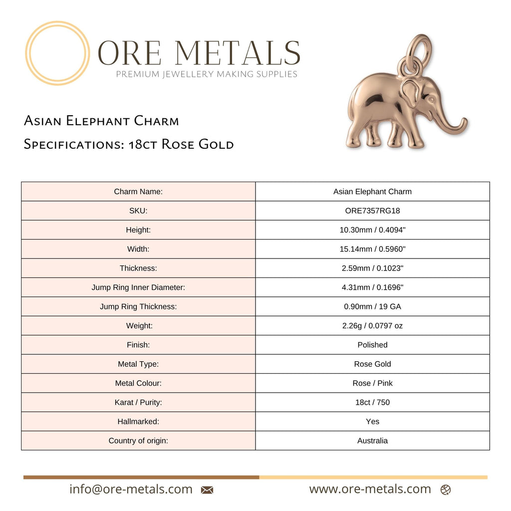 18ct Rose Gold - Asian Elephant Charm