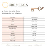 18ct Rose Gold - 21 Clover Castle Key Charm