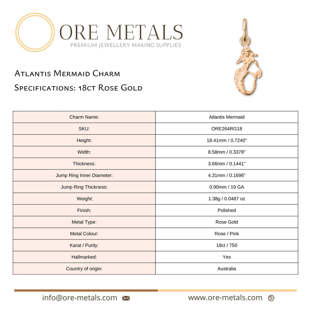 18ct Rose Gold - Atlantis Mermaid Charm