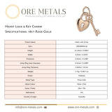 18ct Rose Gold - Heart Lock & Key Charm