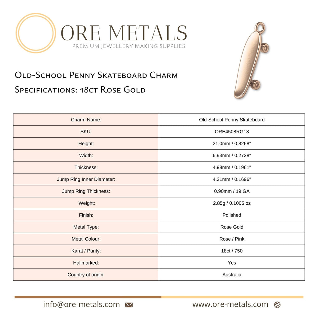 18ct Rose Gold - Old-School Penny Skateboard Charm