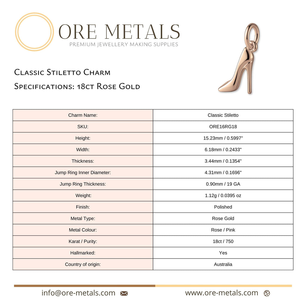 18ct Rose Gold - Classic Stiletto Charm