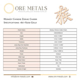 18ct Rose Gold - Monkey Chinese Zodiac Charm